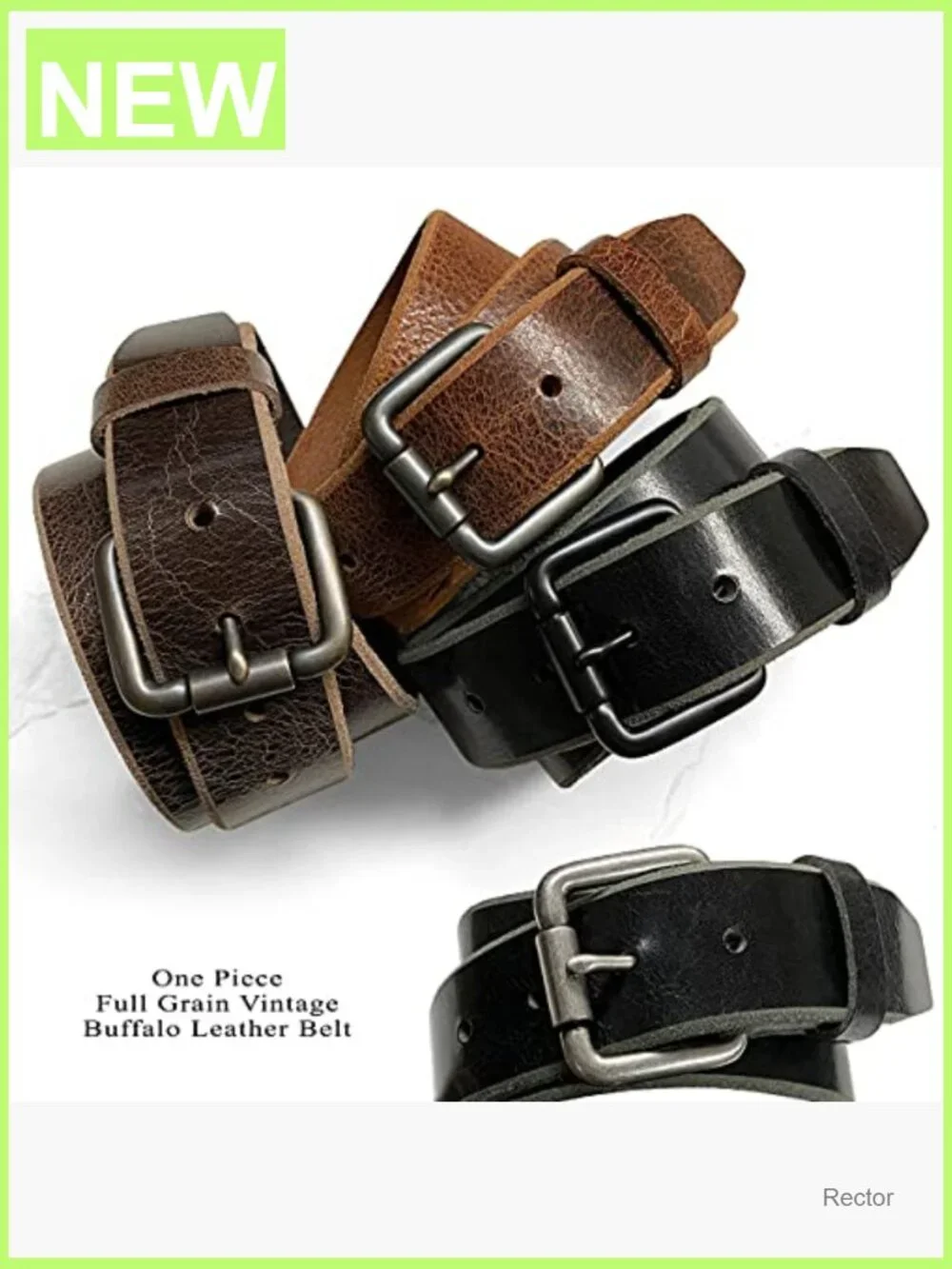 Vintage Full Grain Leather Belt Strap 1.5 inch Wide Interchangeable Buckle